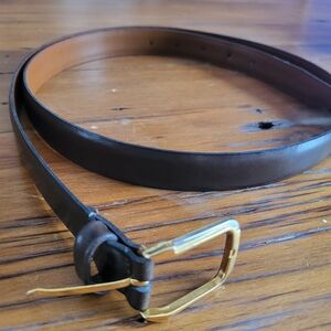 Men's Brown Leather Belt with Gold Buckle
